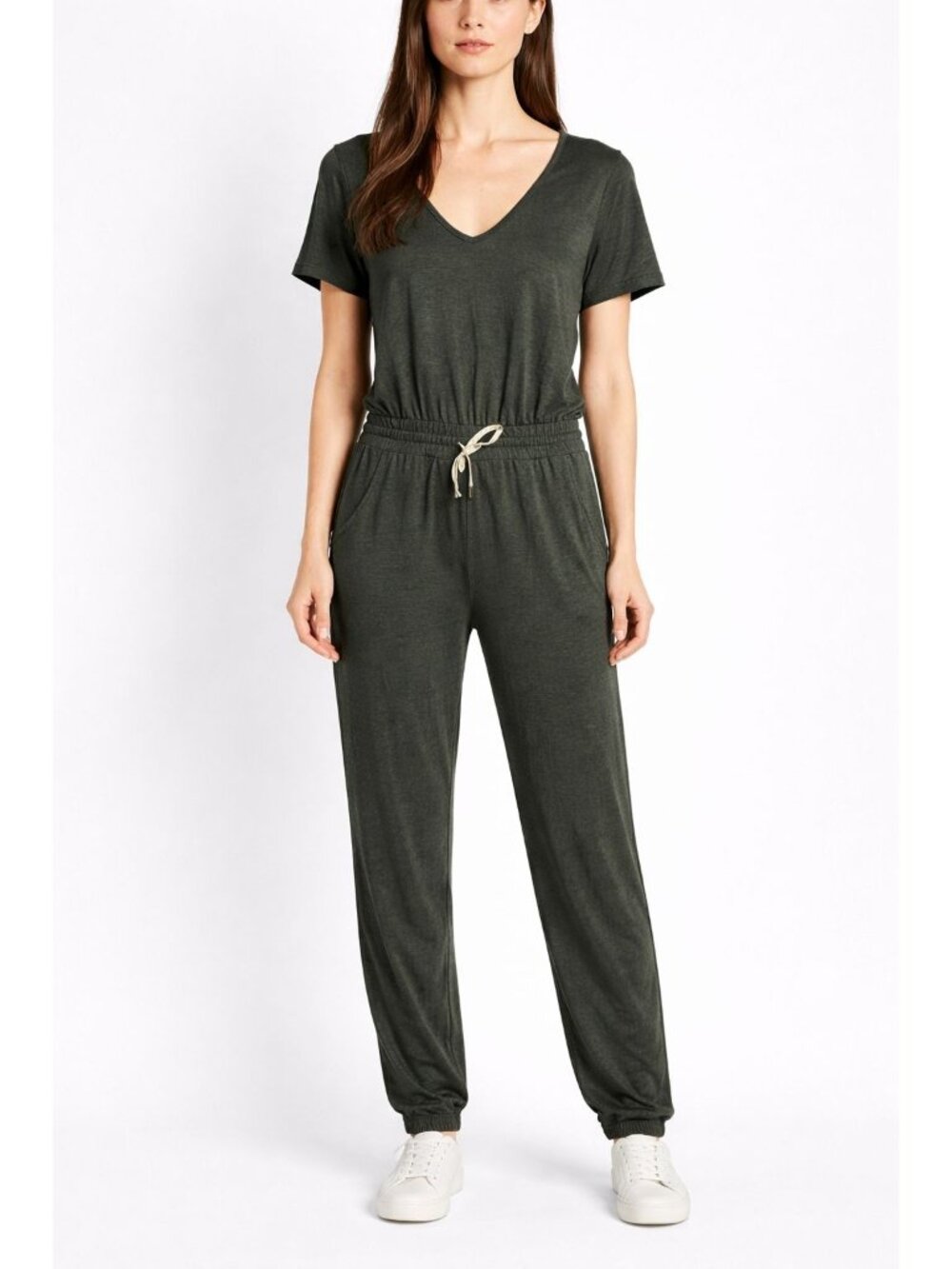 Vuori All Day Jumpsuit Heather Gray Short Sleeve Jogger V-Neck Small VW424